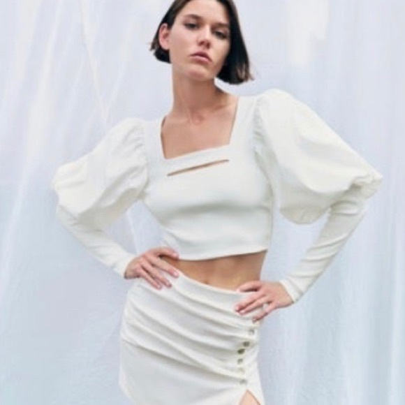 Zara Tops Zara Puffballoon Sleeve Combination Knit Top White Poshmark